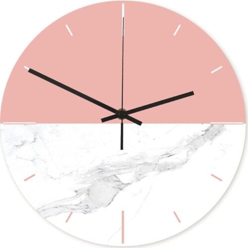 Plastic Acrylic Wall Clocks Modern Living for Girl Room Home Wall Decor Round Silent Hanging Clock Pink and White12inch Bedroom