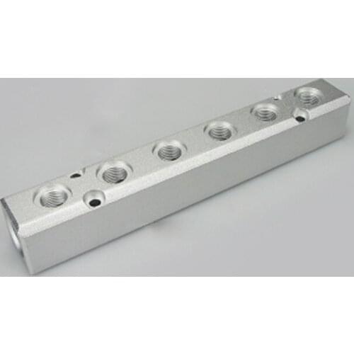 G1/2" In G1/4" Out 30x30mm 6 Way 8 Port Pneumatic Air Solid Aluminum Manifold Block Splitter Water Gas Oil