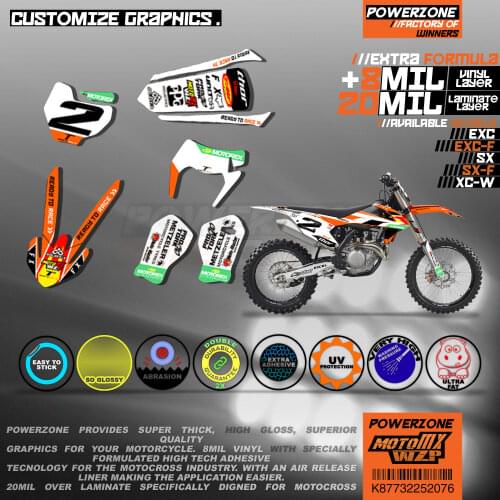 PowerZone Custom Team Graphics Backgrounds Decals 3M Stickers Kit For KTM SX SXF MX EXC XCW Enduro 125cc to 500cc 2016-2019 076