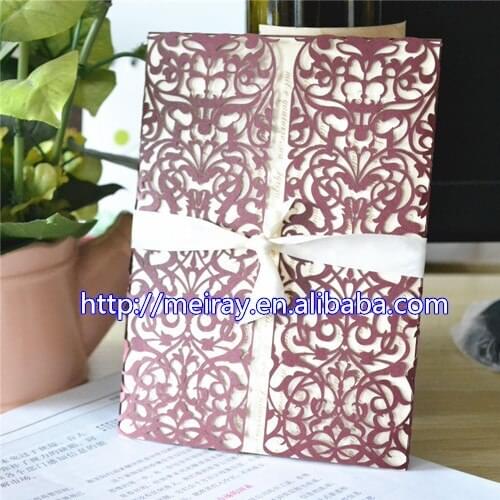 Wedding invitation ,wedding invitations ,wedding cards invitation laser cutting wine red
