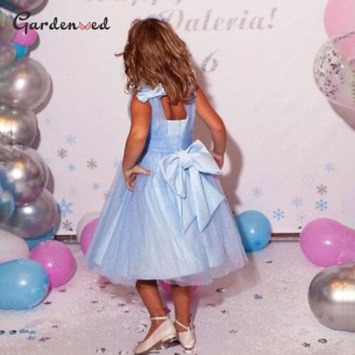 Simple Tulle Flower Girl Dress Aline Sleeveless Girl Princess Dress Satin Bow Girl Birthday Dress Baby Girl Dress New Year 2021