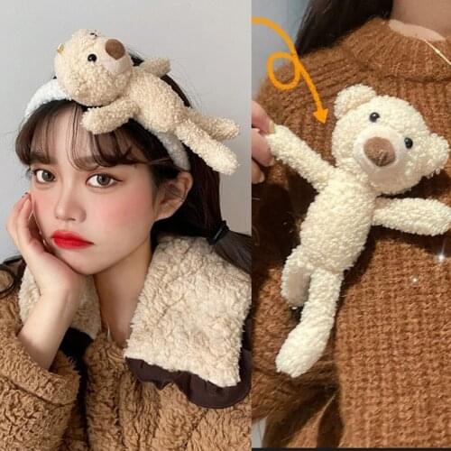 Furry Headband with Plush Stereoscopic Bear 3D Little Bear Cartoon Brooch Party Performance Costume Hair Accessories