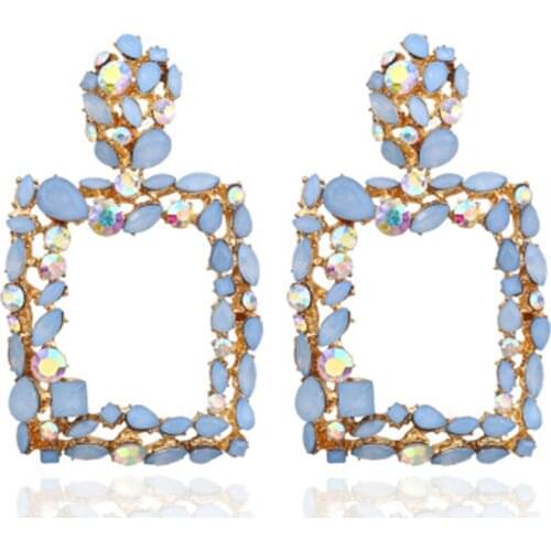 1 pair Pink Statement Earrings Women Large Square Crystal Big Earrings Rhinestone Drop Earing Luxury Geometric Fashion Earring