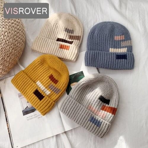 VISROVER 12 colorways Autumn winter unisex solid color checked beanies best matche bonnet acrylic man/woman Warm skullies gift