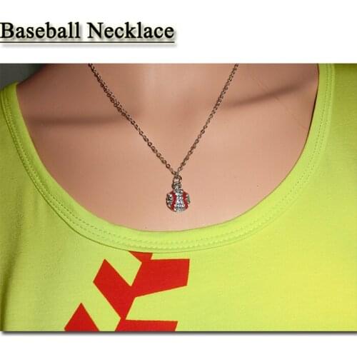Sports Necklace Promotion Softball Baseball Sports Necklace Rhinestone Crystal Bling For Sports Girls