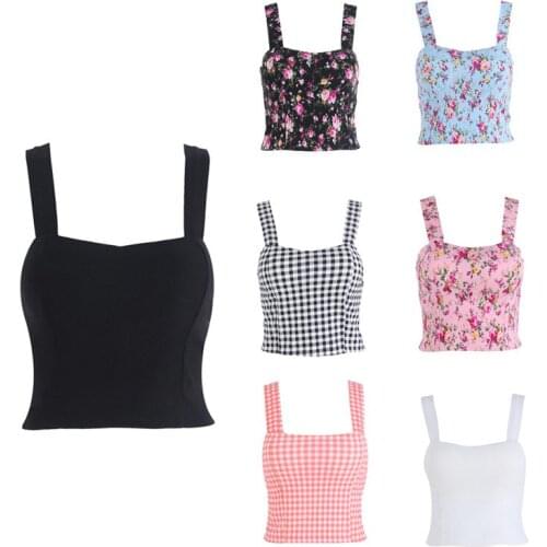 Floral Crop Top Women Camisole Dill Tank Tops Female Cropped Feminino Short Vest F42F