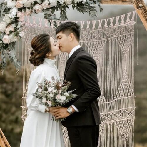 Vintage Macrame Hand Woven Wall Hanging Boho Chic Bohemian Tassel Wedding Party Tapestry Curtain Door Art Living Room Decoration