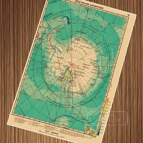 Vintage Polar Antarctic Map Poster Retro Classic Kraft Posters Canvas Painting Bathroom Wall Sticker Home Decoration Gift