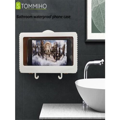 STOMMIHO Mobile Phone Box Holder Punch-free Waterproof Phone Shell Case Cover For Holder Wall Bathroom Shower Protective Cover