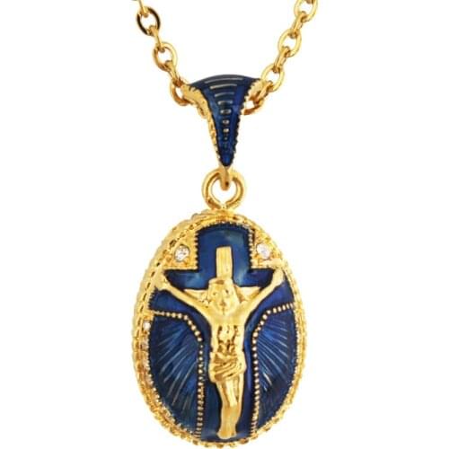 YAFFIL Necklace Pendant Women Jewelry HandMade Gold Plating Jesus Cross Pattern Vintage Egg Pendant Charms Crystal Necklace 2019