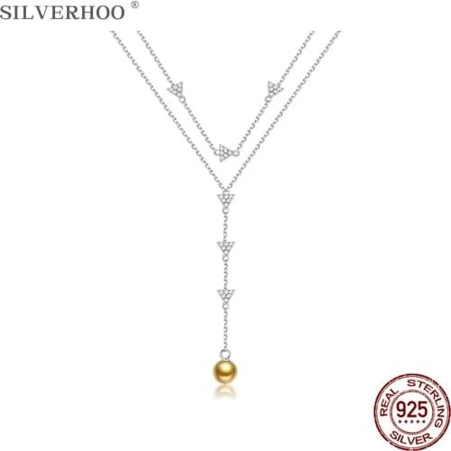 SILVERHOO Greek Design Pearl Necklace S925 Sterling Silver Fashion Woman Necklace for Girlfriend Romantic Anniversary Gift