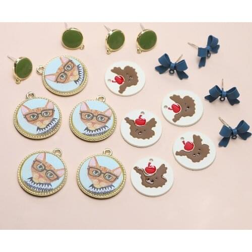 10pcs 2020 Wholesale Creative glasses cat apple bear alloy pendant bow Stud Earrings diy accessories homemade material