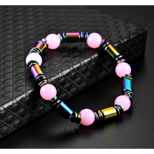 2019 Fashion Pink Beads Rainbow Hematite Women Bracelet Charm Natural Stone Bead Bracelets & Bangles Jewelry Gifts For Girl