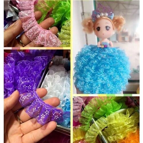 30Yards Layer Ruffle Lace Trim Gauze Pleated Ribbon Fabric DIY 2.5cm Flowers Laces Fabric