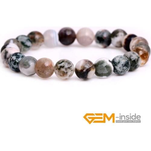 4mm 6mm 8mm 10mm Natural Green Moss Tree Agates Gem stone Bead Elastic Bracelet Jewelry for Women Christmas Gifts Wholesale