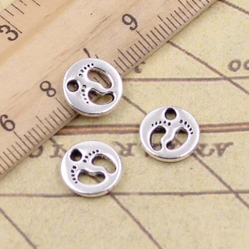 40pcs Charms Feet Foot Prints 11x11mm Antique Silver Color Pendants Making DIY Handmade Tibetan Finding Jewelry