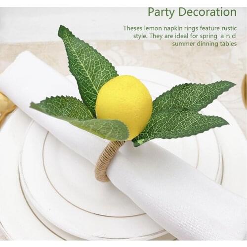 6pcs Simulation Lemon Vine Leaf Napkin Rings Serviette Holders Set Dinning Table Decorative For Wedding Banquet Party Supplies