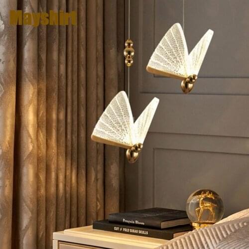 Acrylic Gold Butterfly Pendant Lights Stair Home Deco Living Room Bedroom Bedside Lamps Art Deco Bar Coffee Dinning Room Lights