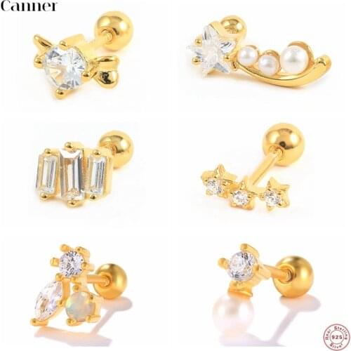 Canner 1pcs 925 Sterling Silver Stud Earrings For Women Cartilage Geometric Musical Notation Earrings Helix Piercing Aretes W5