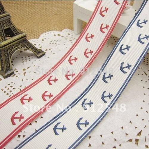 Freeshipping,1" navy style Anchors ribbon,grosgrain printed ribbon 10yards/lot blue and red,ss003
