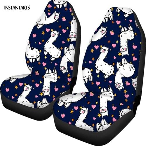 INSTANTARTS Cute Alpaca/Llama Cactus Navy Car Seat Covers for Front Seat Women Girls Elastic Saddle Blanket Bucket Seat Protetor