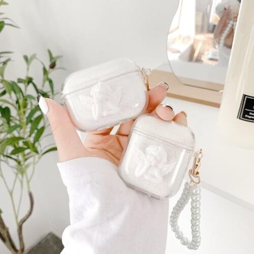 New Angel AirPods Earphone Case Creative Pearl Bracelet AirPods Glitter Wireless Earphone Cover for AirPod 2 3 Air Pods Case