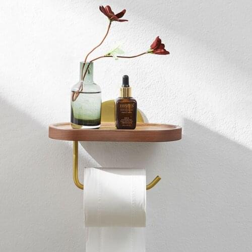 Bathroom Toilet Paper Towel Rack Walnut Toilet Roll Holder Creative Free nail Bathroom Mobile Phone Holder Shelf