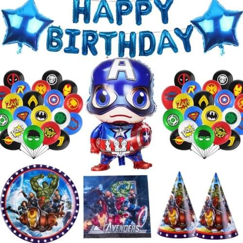 The Avengers Design Boys Birthday Party Decorations Sticker Balloon Paper Cups Plates Baby Shower Disposable Tableware Supplies