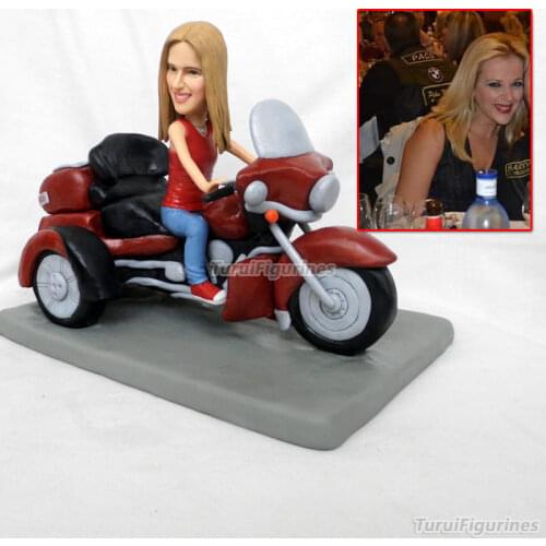 Girl riding motorcycle motorbike sports polymer clay doll kids figurine from photo real face birthday gift home decoration decor