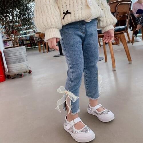 Hot-Selling Good Quality Fashion 2021 Spring And Autumn Korean Version New Girls Split Bow Western Princess Pants Jeans