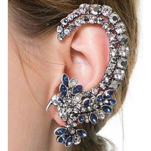 #ER024) New Arrive 2019 Fashion Earring Jackets For Women Bohemia Design full Rhinestone Ear Clip Elf Earring Jackets