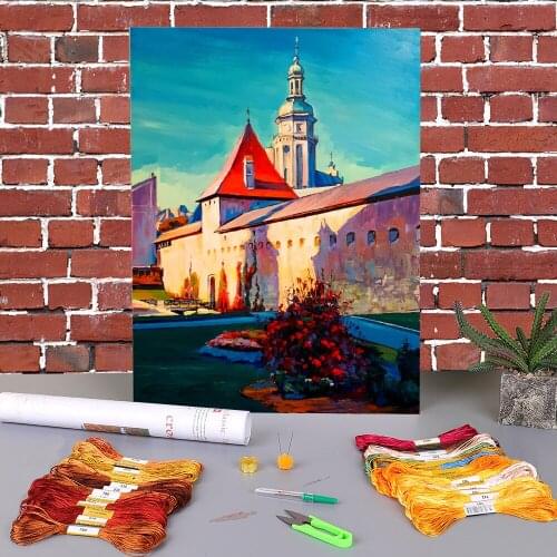 Landscape Lviv Printed Canvas 11CT Cross Stitch DIY Embroidery Patterns DMC Threads Handicraft Knitting Craft Adults