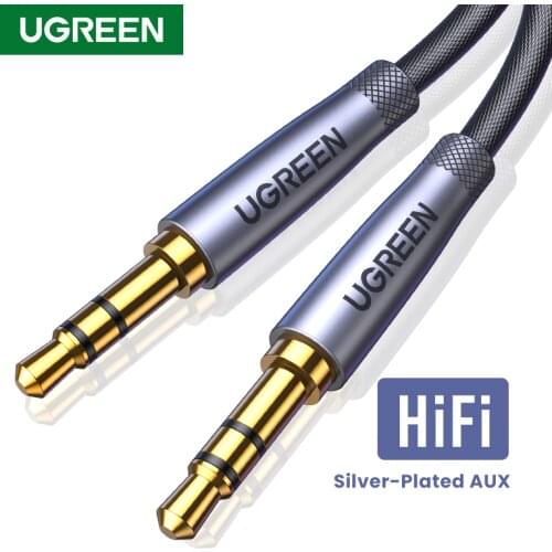 UGREEN HiFi AUX Cable 3.5mm Audio Speaker Cable 3.5 jack For Guitar Silver-plated Braided Wire Auxiliary Car Headphone Cable