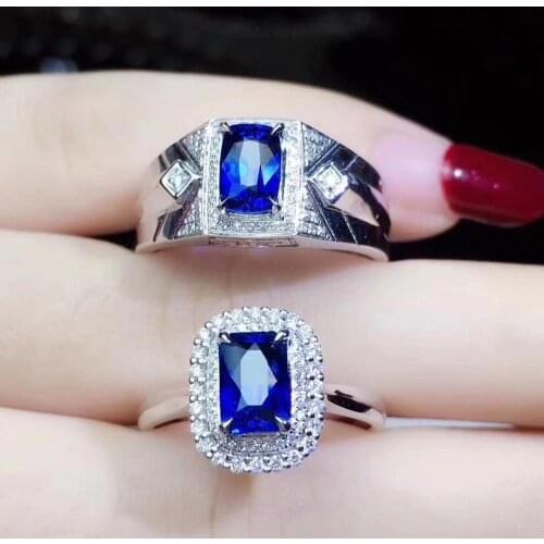 Lovers' Ring natural deep blue Sapphire Gemstone Ring 925 silver fine jewelry natural gem ocean blue color girl date present