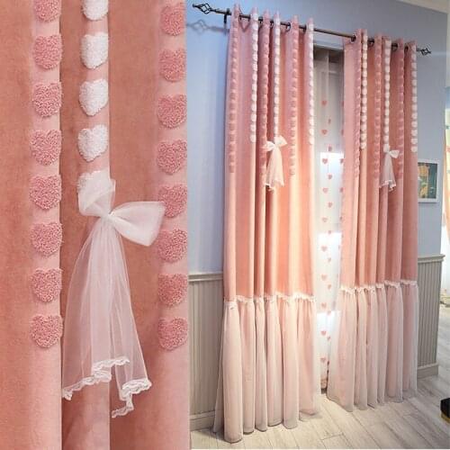 Pink and White 3D Heart Embroidery Lace Curtains For Bedroom Wedding Room Princess Style Girl Curtains Luxury Drapes Custom#4