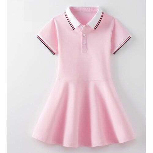 Childrens Girls Summer Clothes Girls Short Sleeve Picque Polo Dress Girls Short Sleeve Casual A-Line Dress Pleated Casual Dress