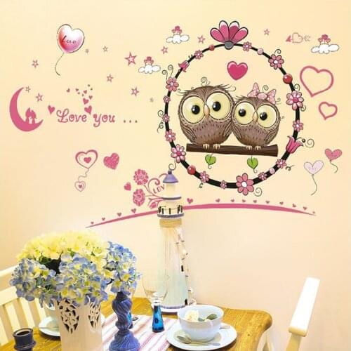 Cartoon Love Owls DIY Kids Room Decor Wall Stickers Nursery Classroom Bedroom Study Layout Removable PVC Poster Wallpaper Decals