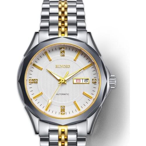 RUNOSD Mens Watch Tungsten Steel Frame Week Calendar Sports Fashion Automatic Mechanical Mens Watch Sapphire Stainless Steel