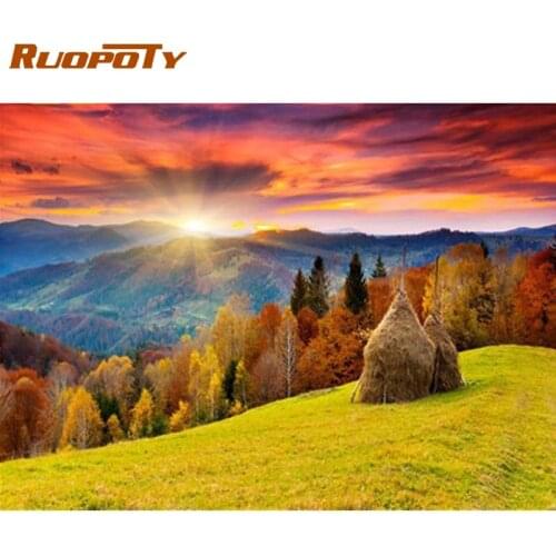 RUOPOTY Frame DIY Painting By Numbers Mountain Landscape Picture By Numbers Modern Wall Art Decors Handpainted Diy Gift Home Art