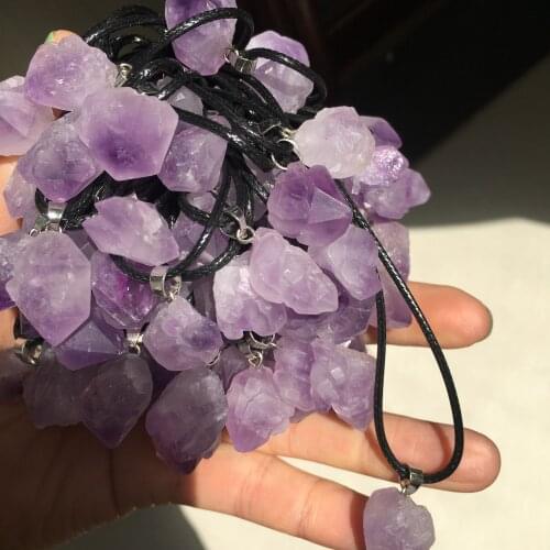 Natural Stone Pendant Necklace Brazil Amethysts Crystal Druzy Irregular Shape Lavender Semi-precious Chakra Reiki Raw Ore
