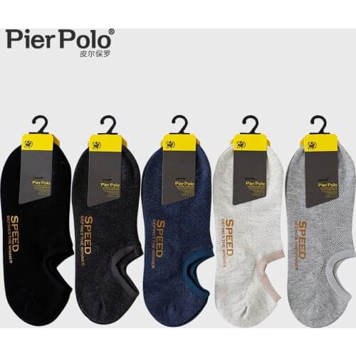 5 Pairs Summer Brand PIER POLO Printing Mesh Invisible Mens Ankle Socks Casual Combed Cotton Socks Slippers Short Male Socks