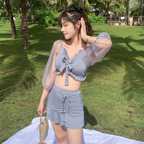 2021 New Korean Bikini Set Women Push-up Swimsuit Beachwear Padded Swimwear Two Piece Bathing Suit Beach Swimskirt