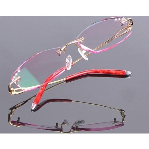 Prescription Glasses Red Women with Rhinestone Reading Glasses Rimless Finished Progressive Eyewear Female Luxury lentes