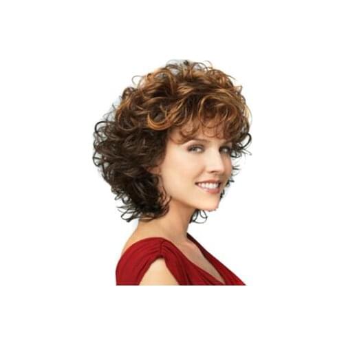 ZM 12" Brown to Black Ombre Wigs High Density Temperature Short Curly Wig with Bangs Synthetic Hair Wig for Black/White Women