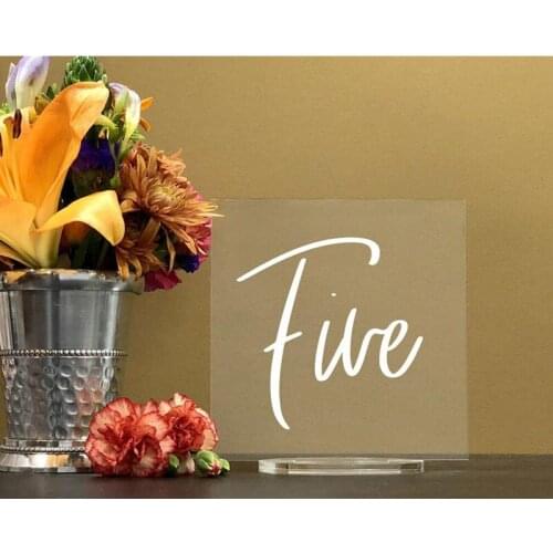 Personalized Square Wedding Table Number Clear Acrylic Calligraphy Table Number With Holder Set Wedding Event Shower Number Sign