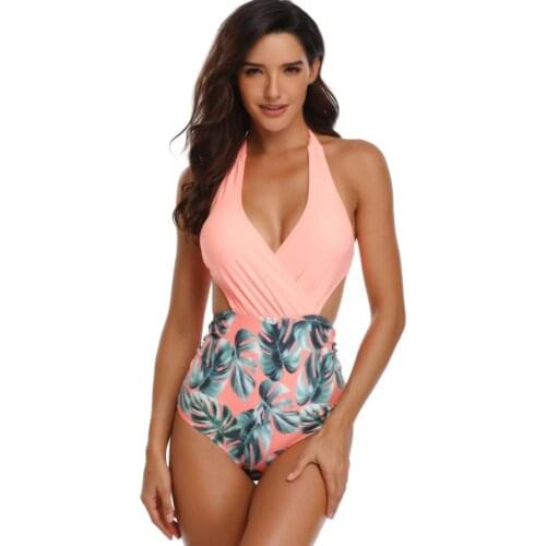 Stripe One-piece Swimsuit V neck Backless Halter Sexy Bikini 2019 Plus Size Ladies Beach Bathing Swimwear String bodysuits