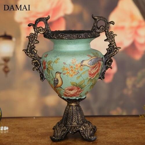 Retro Resin Vase Painted Flower Vases Plant Pots Decorative Coffee Table Ornaments Living Room Decoration Home Decore Modern