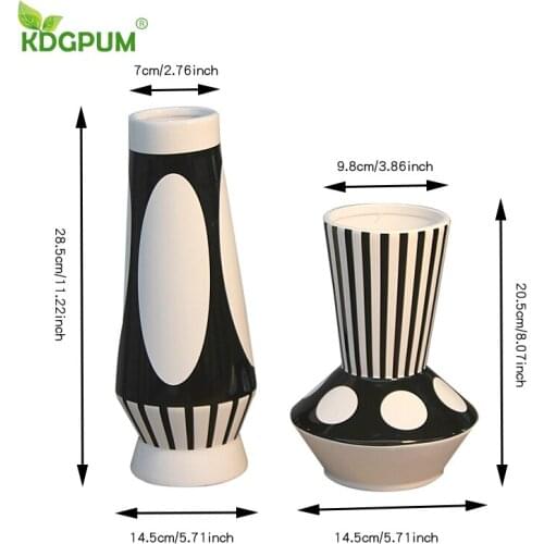 Modern Handmade Ceramic Vase Geometric Black And White Pattern Dried Flower Pot Nordic INS Home Decoration Floral Ornaments