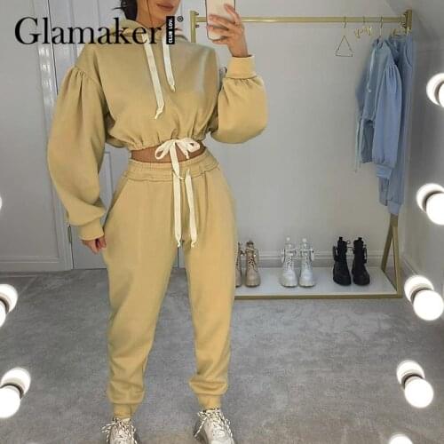 Glamaker Womens tracksuits casual pants suit Lace up hoodedies sweatshirts Elastic Waist harem pants Sports autumn winter 2021