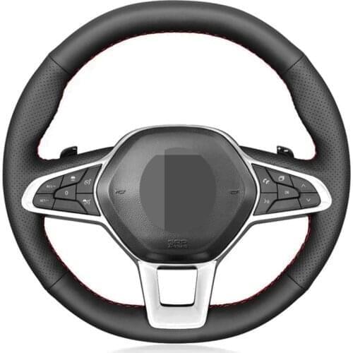 Car Steering Wheel Cover Hand-Stitched Soft Black Genuine Leather For Renault Clio 5 (V) 2019-2020 Captur 2 2020 Zoe 2020